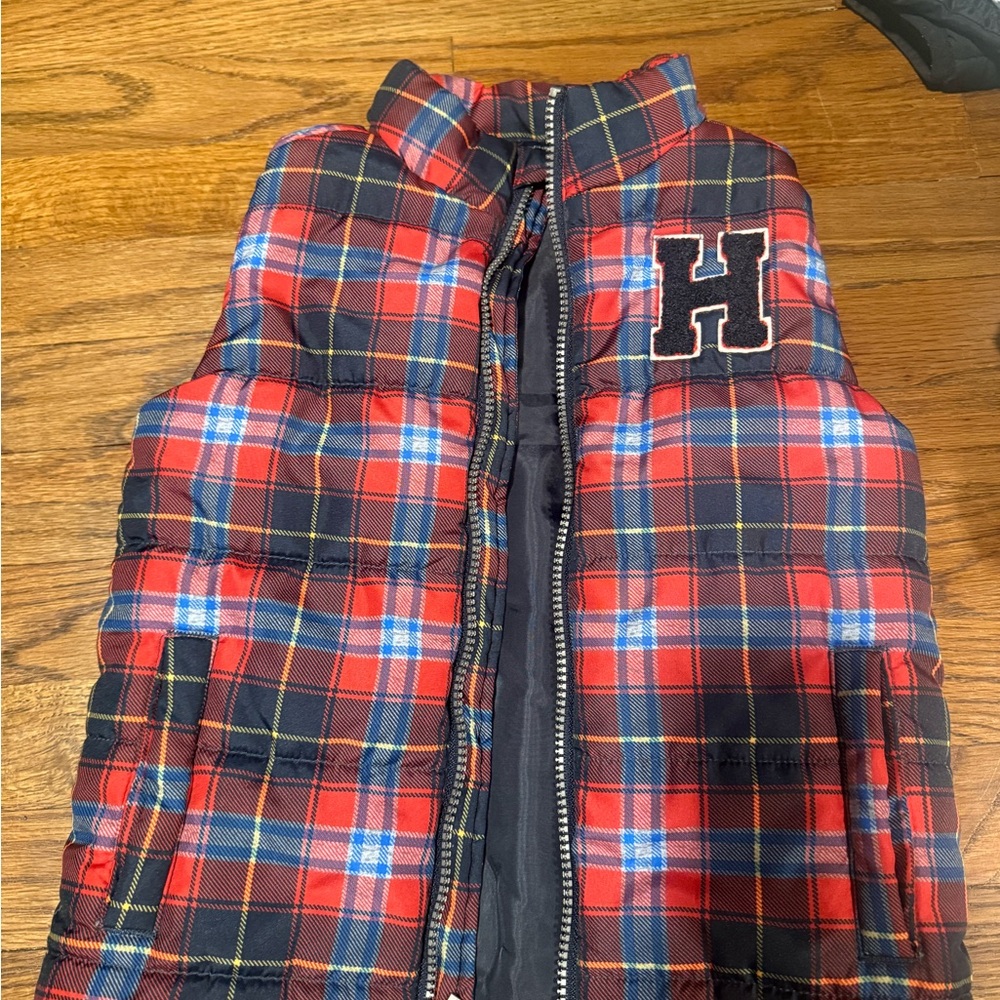 Tommy Plaid Puffer Vest with H Patch